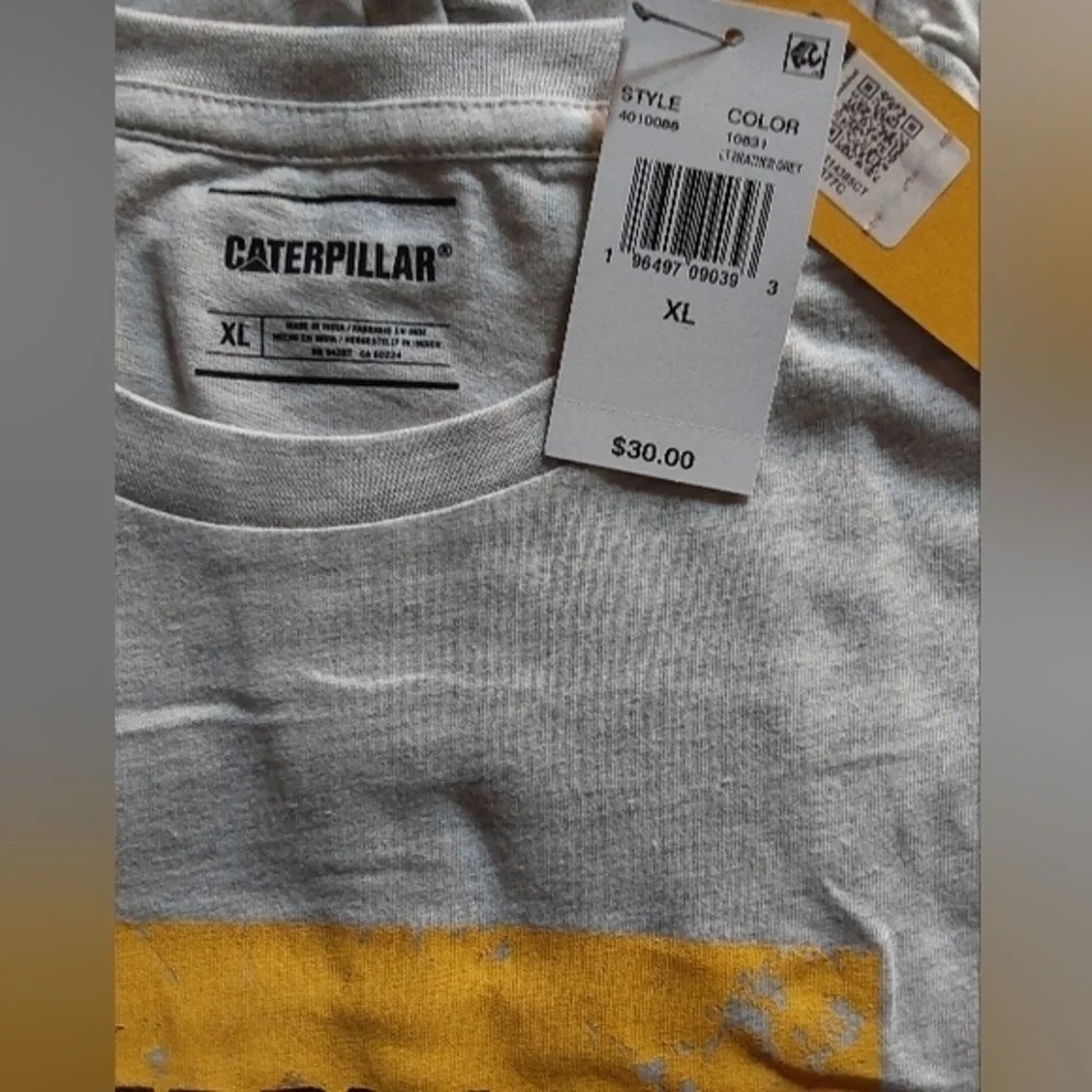 NWT Mens‎ Caterpiller Light Heather Gray Grunge Tractor Tee Shirt Size XL